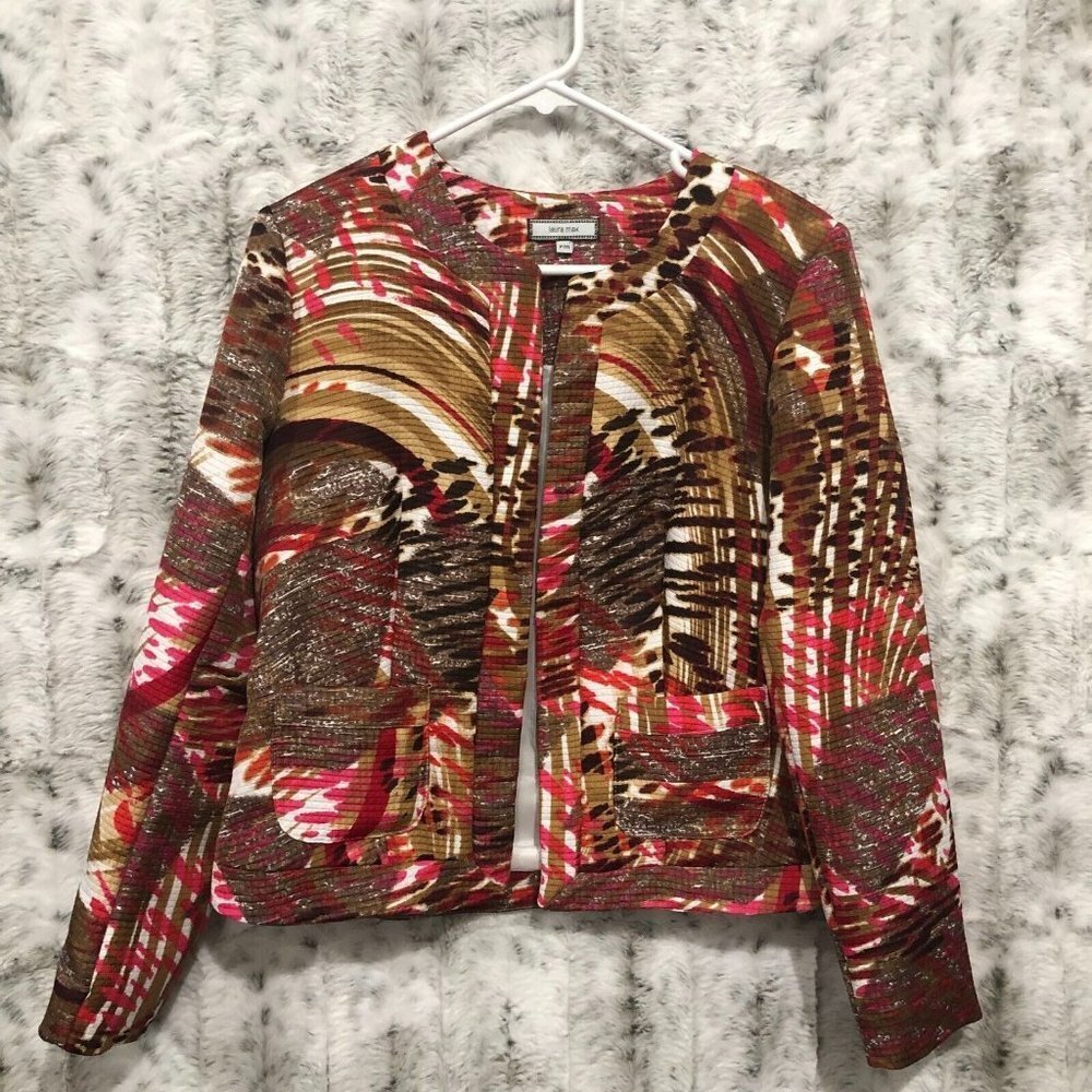 Laura Max Bedford Waffle Knit Colorful Abstract Animal Print Blazer Med Petite